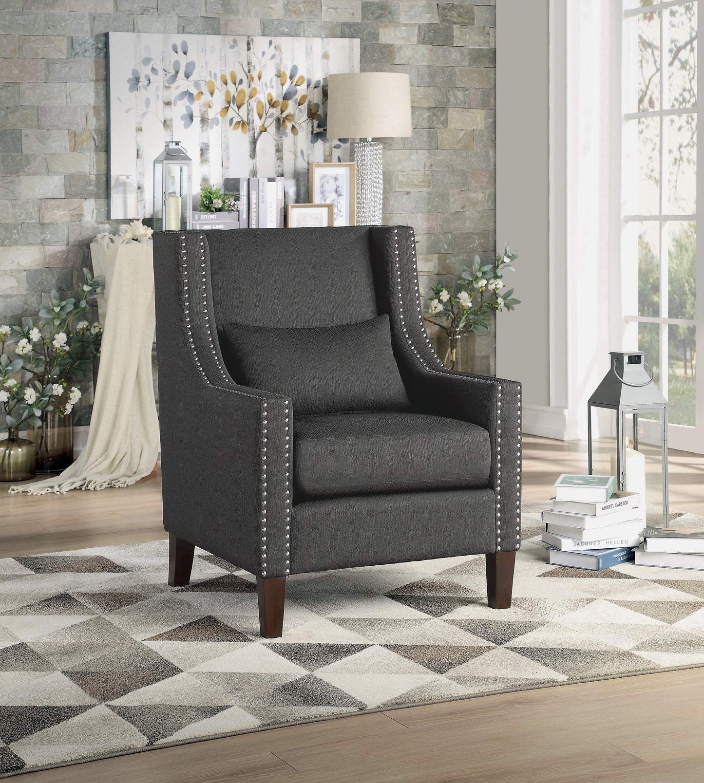 Homelegance Keller Accent Chair in Dark Gray Textured Fabric 1114DG-1