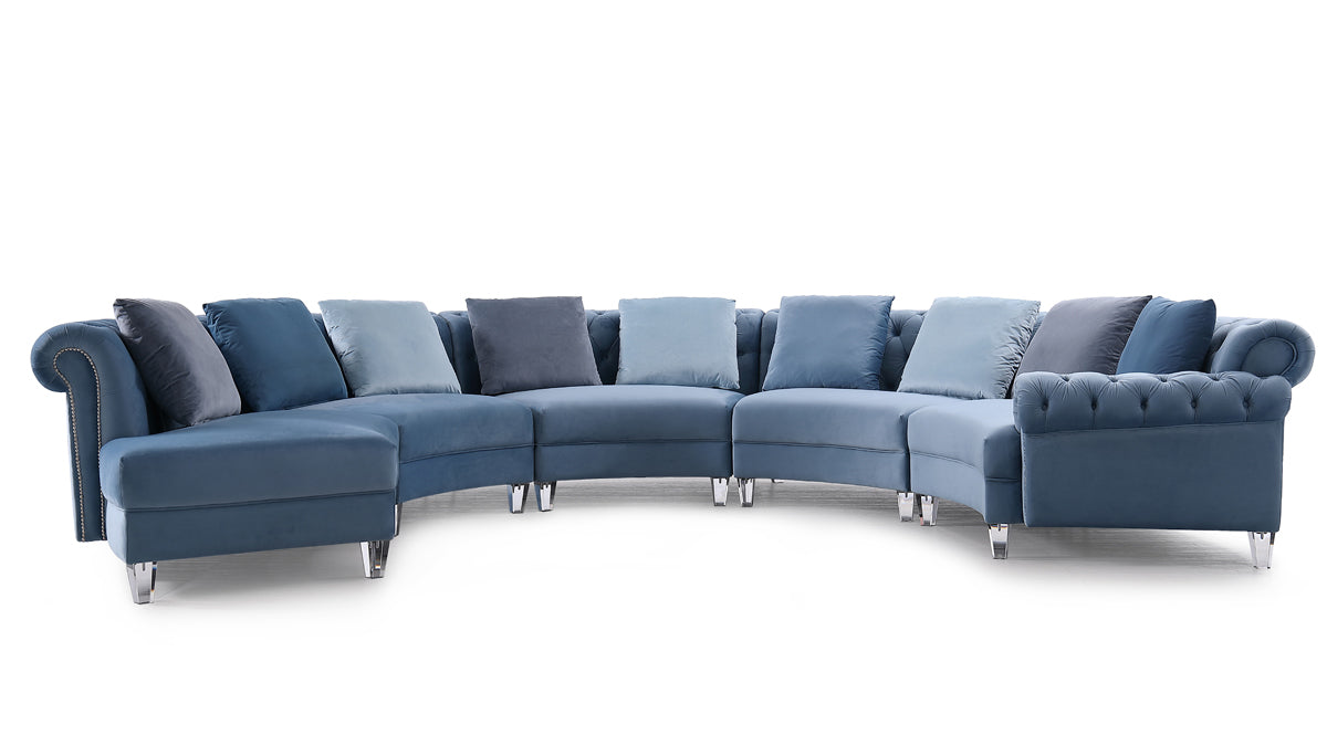 Divani Casa Darla Modern Blue Velvet Curved Sectional Sofa