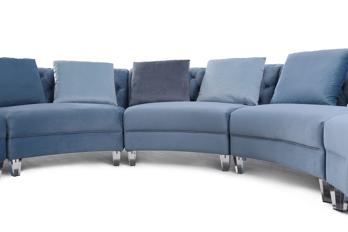 Divani Casa Darla Modern Blue Velvet Curved Sectional Sofa