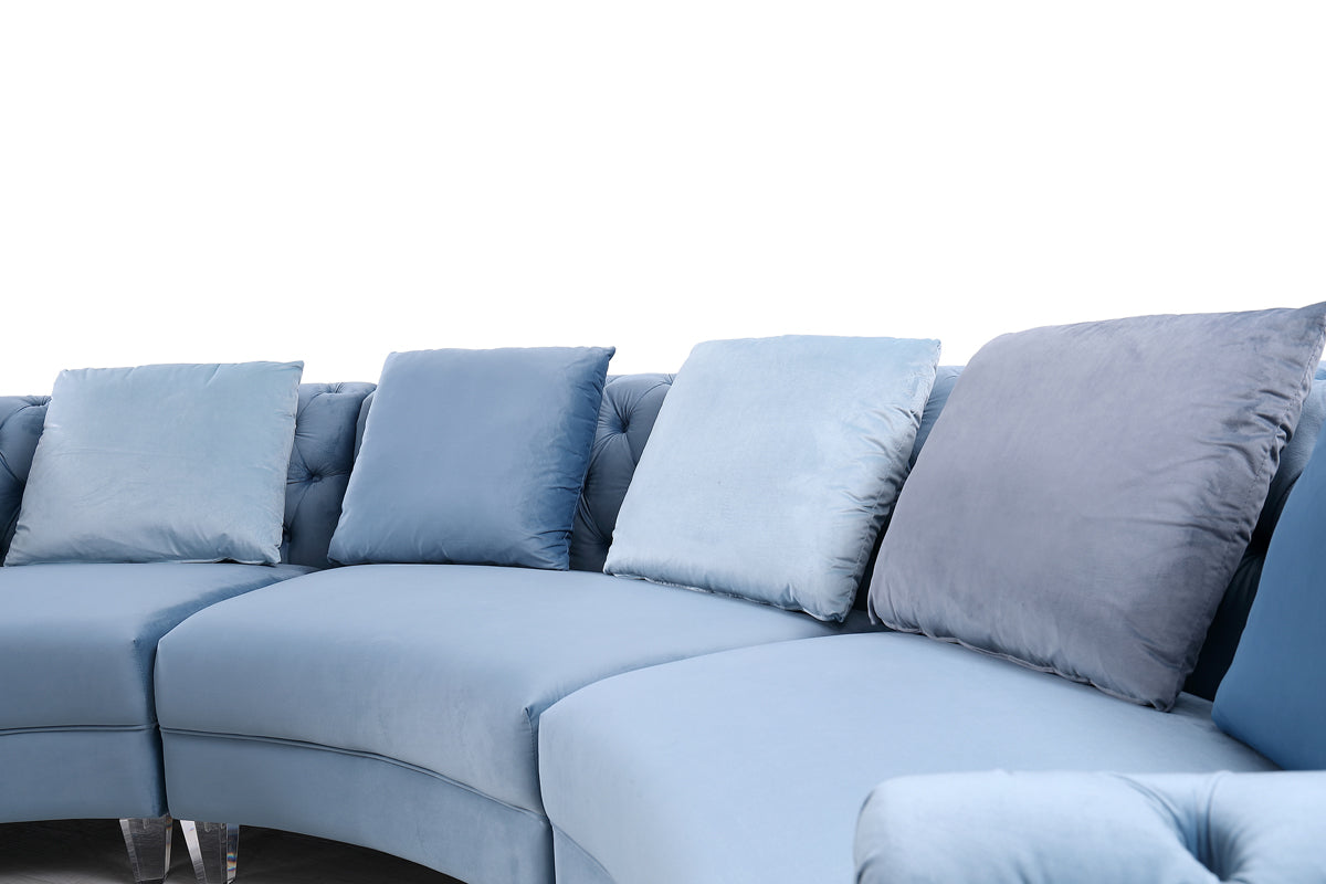 Divani Casa Darla Modern Blue Velvet Curved Sectional Sofa