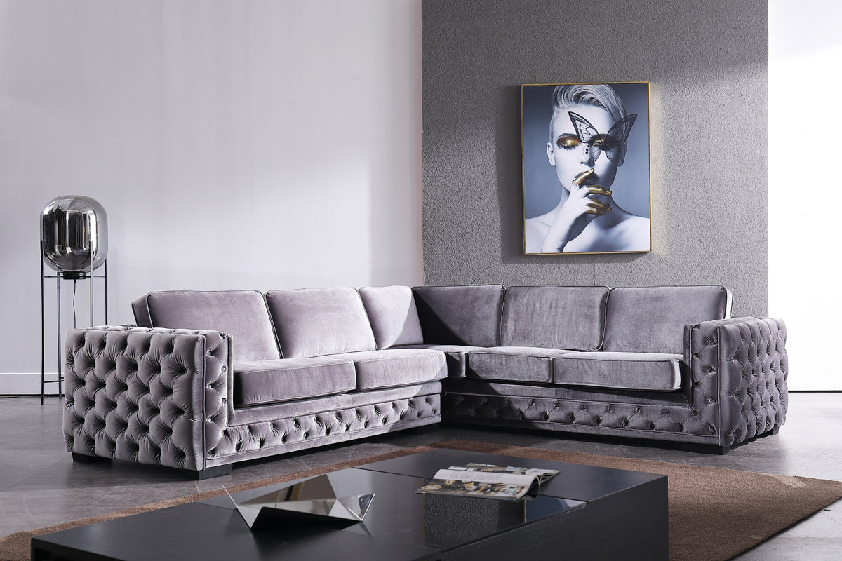 Divani Casa Jean Modern Grey Velvet Sectional Sofa