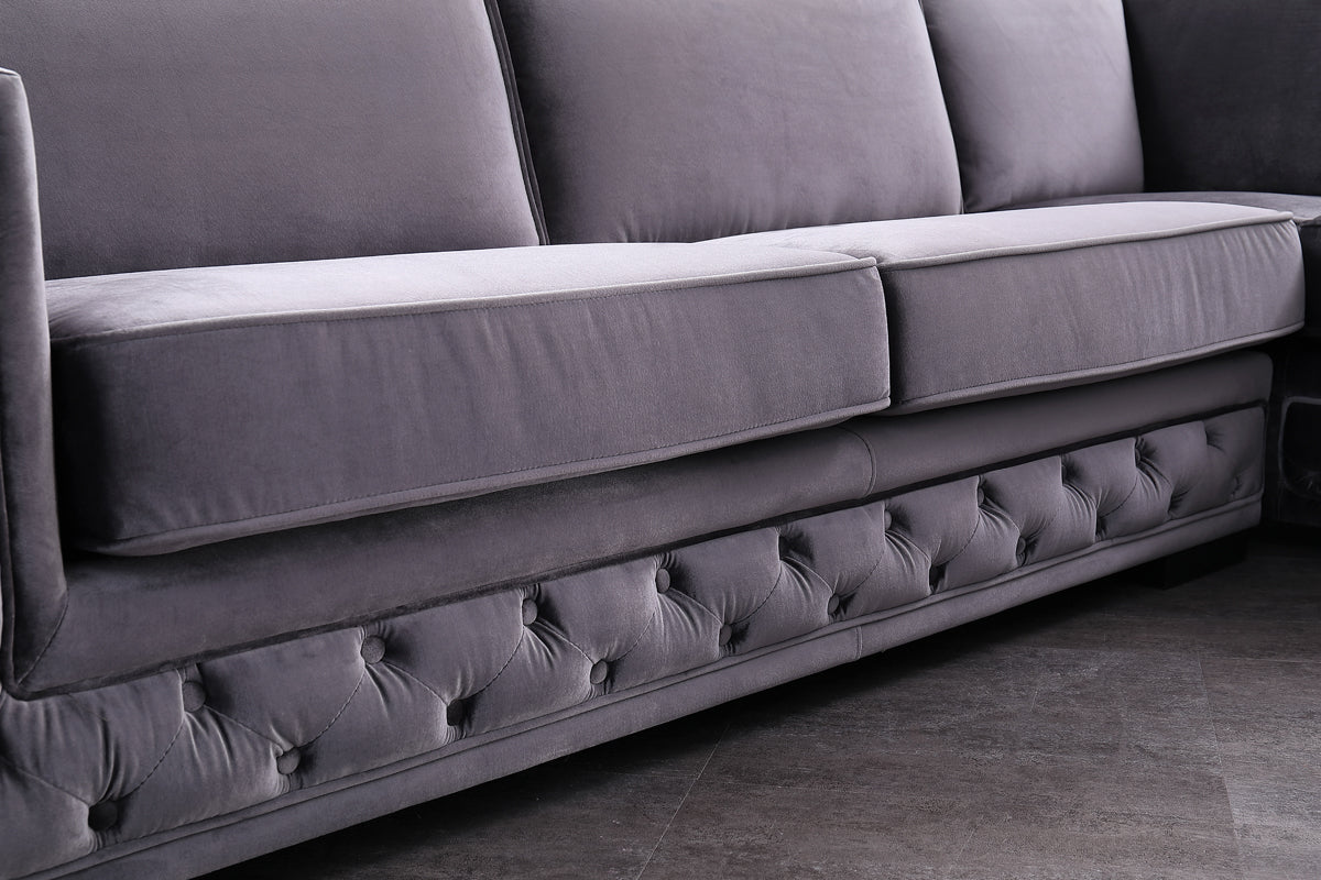 Divani Casa Jean Modern Grey Velvet Sectional Sofa