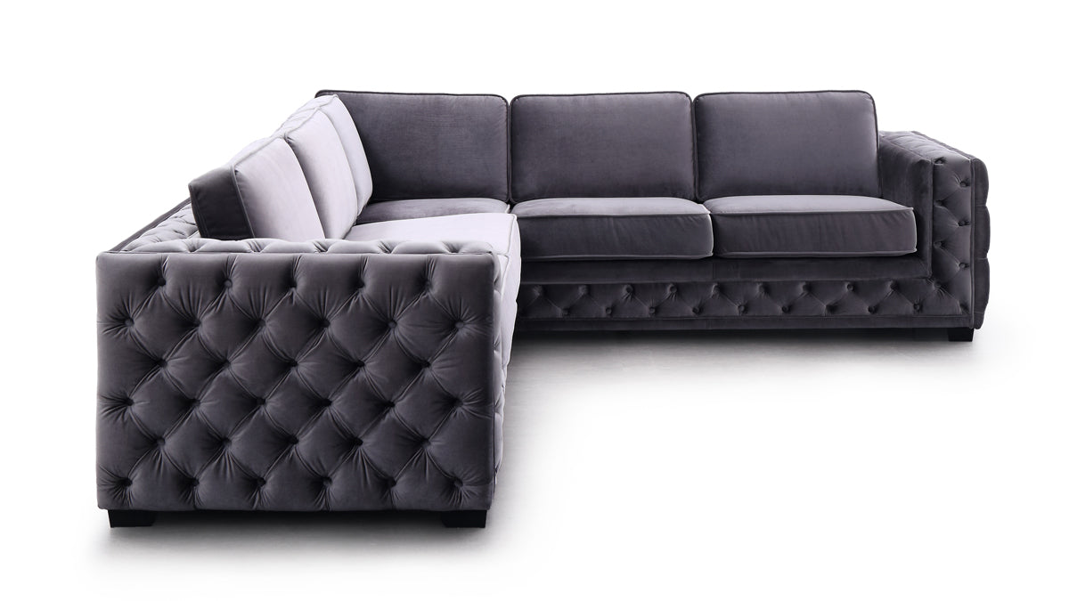 Divani Casa Jean Modern Grey Velvet Sectional Sofa