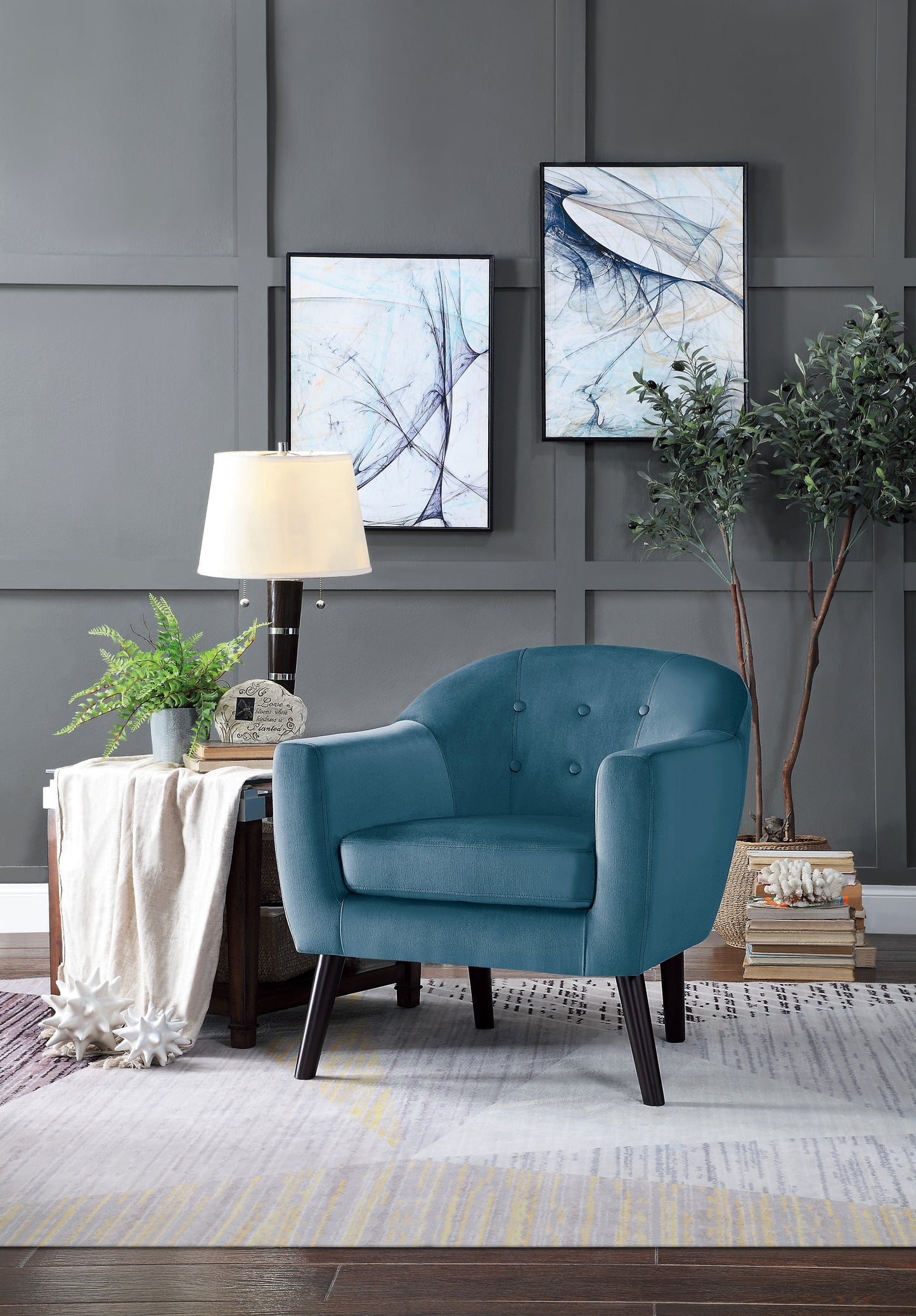 Homelegance Quill Accent Chair in Blue Velvet with Button Tufting 1127BU-1