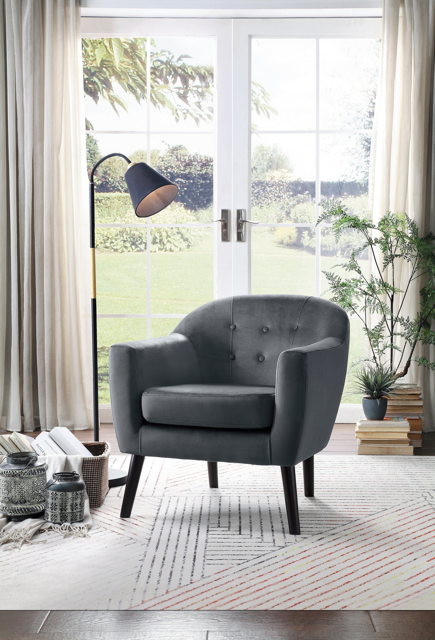 Homelegance Quill Accent Chair in Gray Velvet with Button Tufting 1127GY-1