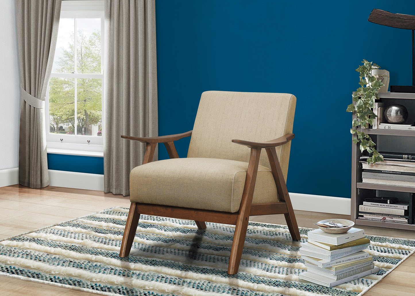 Homelegance Damala Accent Chair in Light Brown Textured Fabric with Walnut Finish 1138BR-1