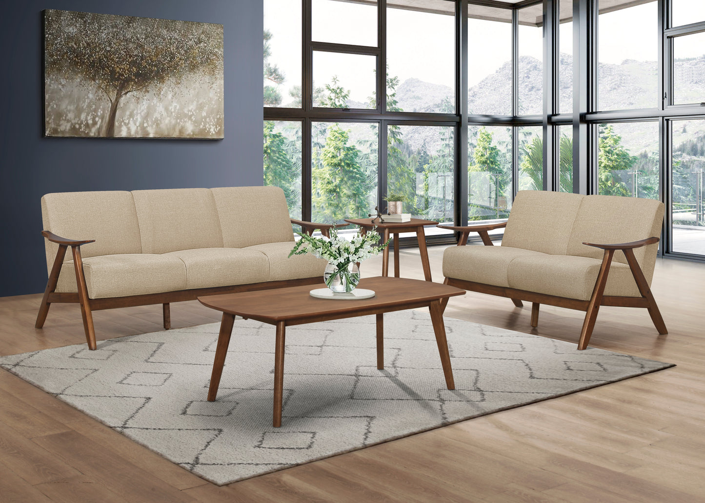 Homelegance Damala Sectional Sofa in Walnut with Light Brown Upholstery 1138BR-3