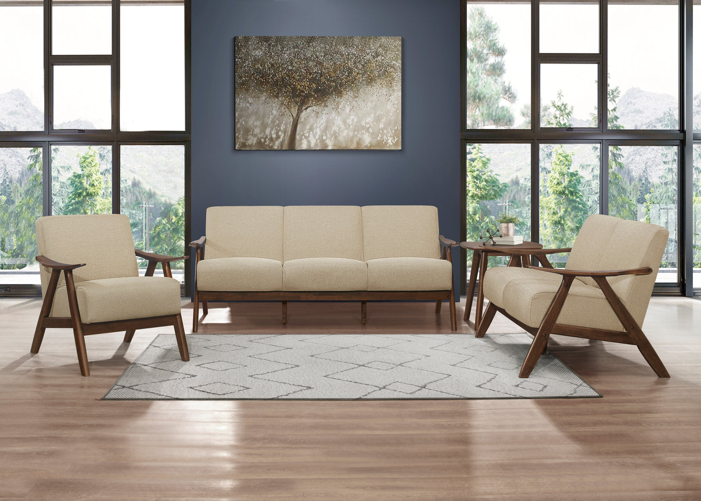 Homelegance Damala Accent Chair in Light Brown Textured Fabric with Walnut Finish 1138BR-1