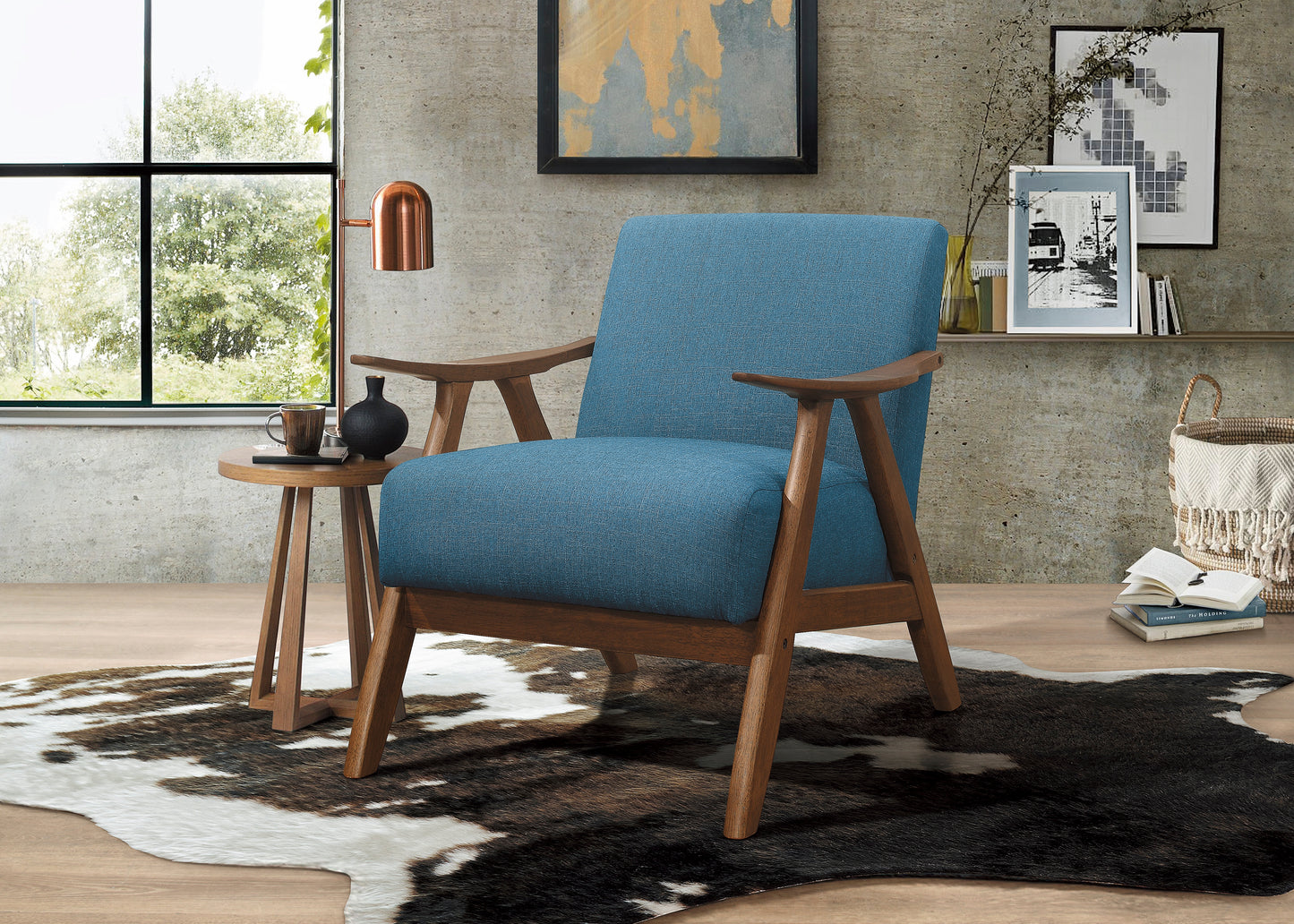 Homelegance Damala Accent Chair in Textured Blue Fabric with Walnut Finish 1138BU-1