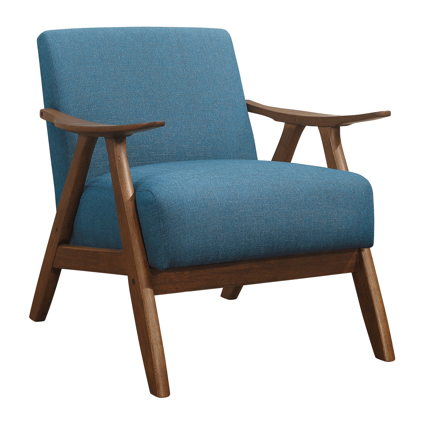 Homelegance Damala Accent Chair in Textured Blue Fabric with Walnut Finish 1138BU-1
