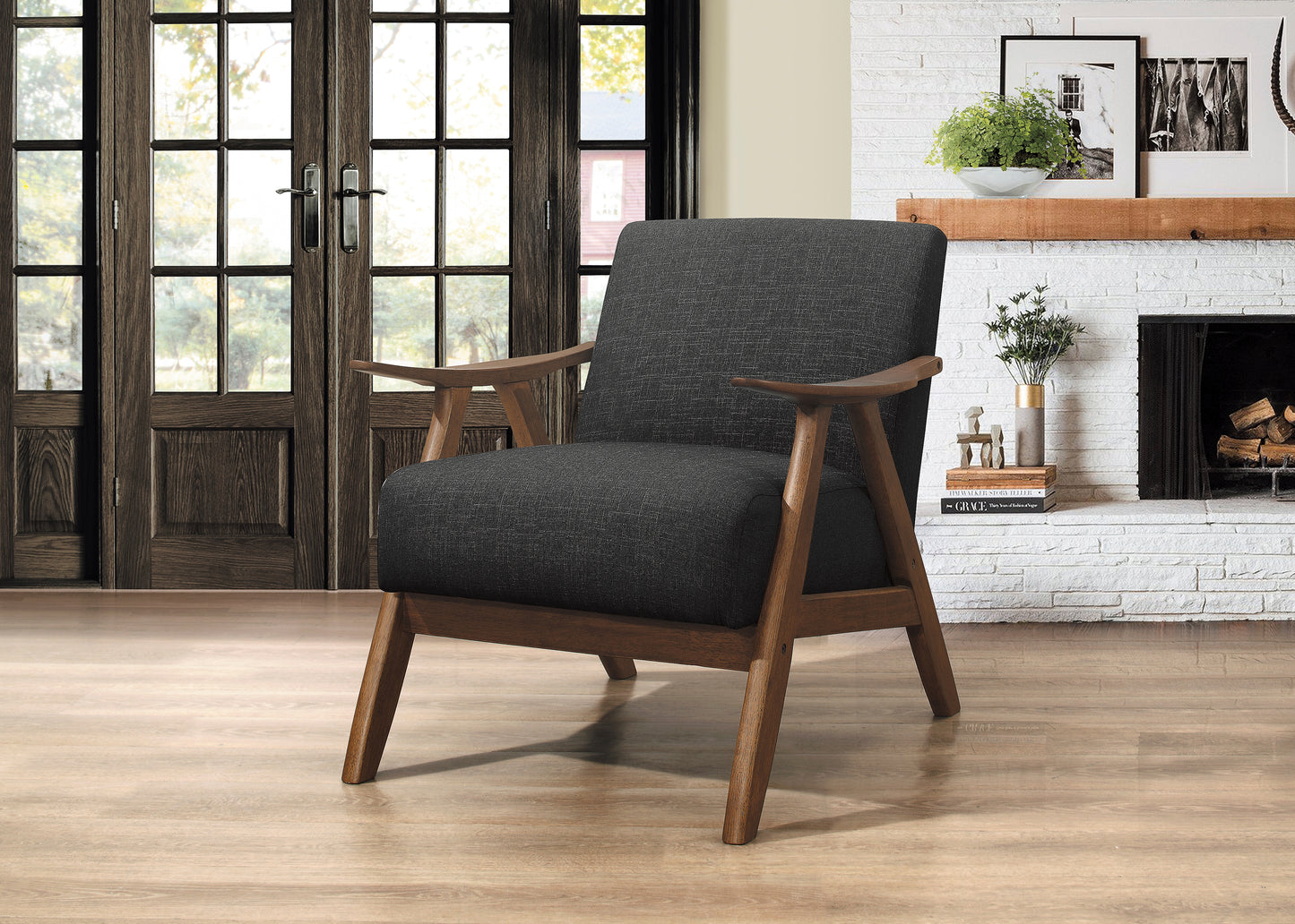 Homelegance Damala Accent Chair in Dark Gray Textured Fabric 1138DG-1
