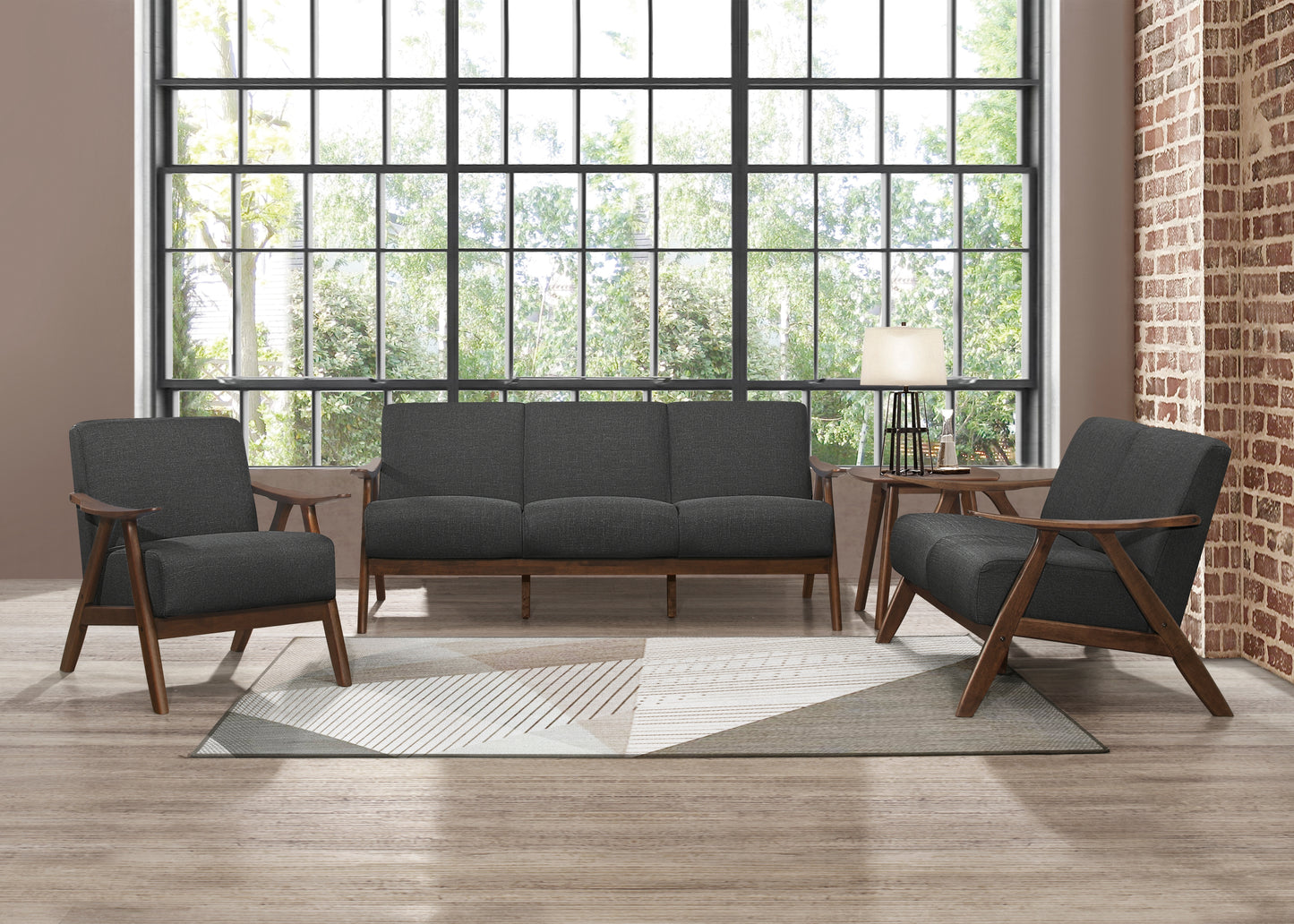 Homelegance Damala Loveseat in Dark Gray Textured Fabric 1138DG-2