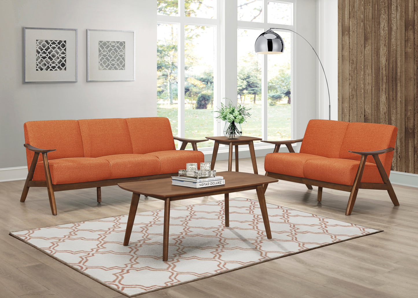 Homelegance Damala Loveseat in Textured Orange Fabric 1138RN-2