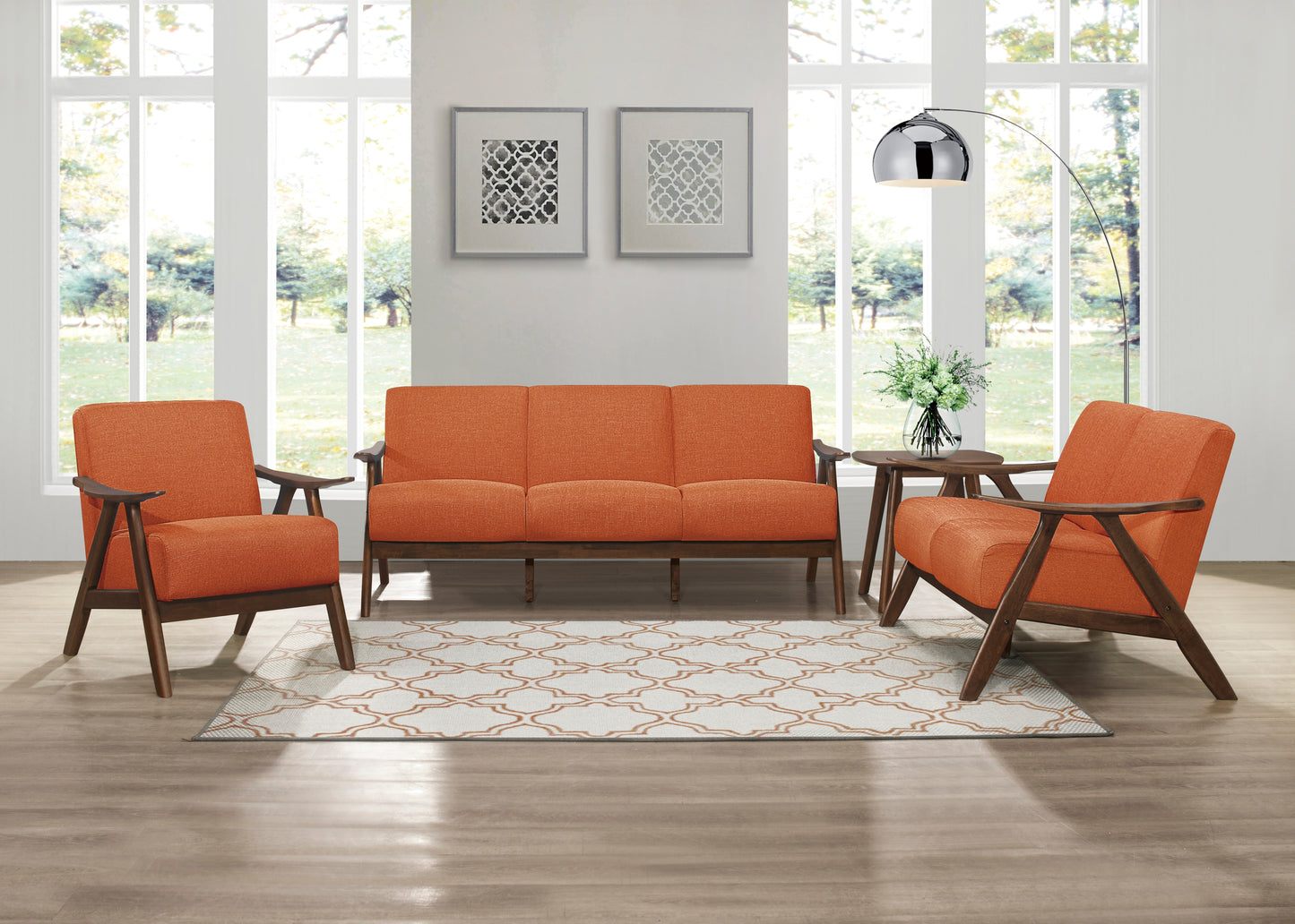 Homelegance Damala Loveseat in Textured Orange Fabric 1138RN-2