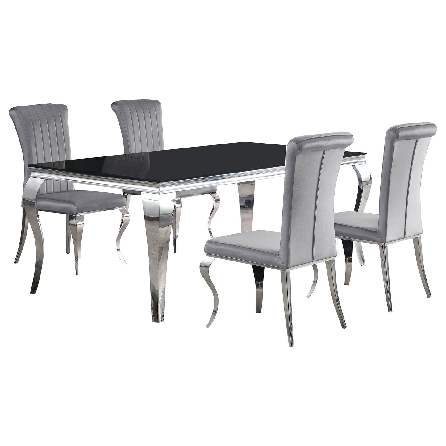 Carone 5-piece 81" Rectangular Black Glass Dining Set Grey