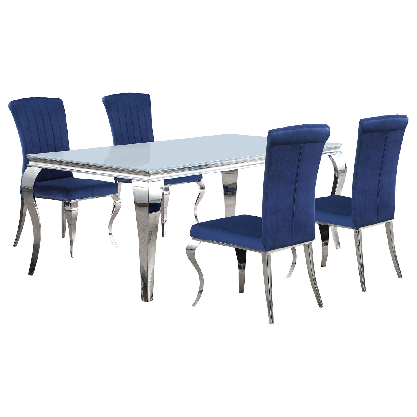 Carone 5-piece 81" Rectangular White Glass Dining Set Blue
