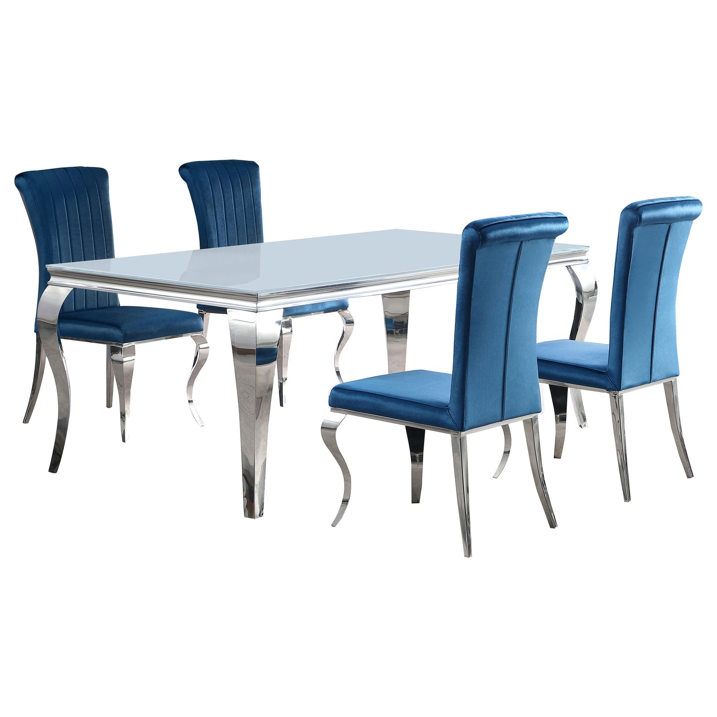 Carone 5-piece 81" Rectangular White Glass Dining Set Teal