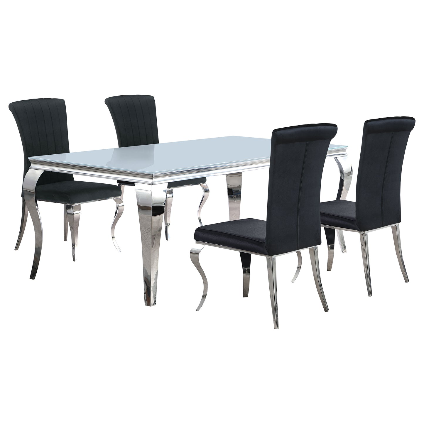 Carone 5-piece 81" Rectangular White Glass Dining Set Black