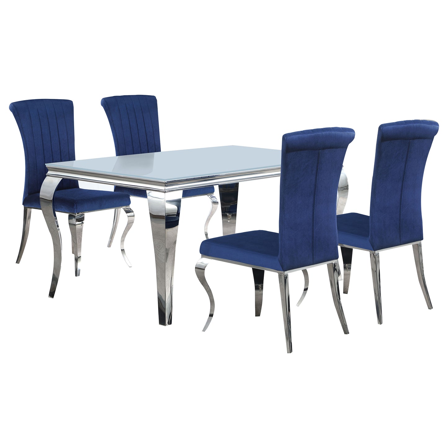Carone 5-piece 61" Rectangular White Glass Dining Set Blue