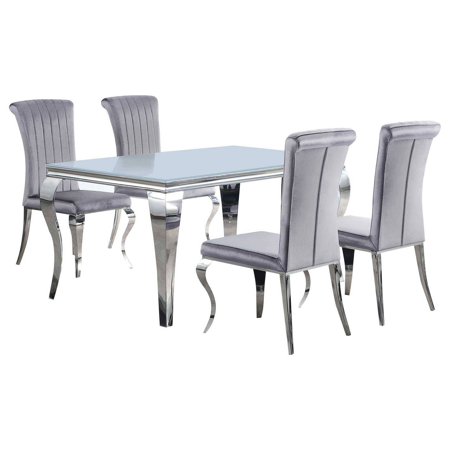Carone 5-piece 61" Rectangular White Glass Dining Set Grey