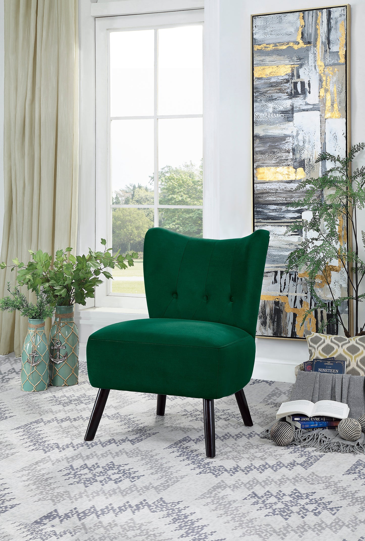 Homelegance Imani Accent Chair in Green Velvet with Button Tufted Back 1166GR-1