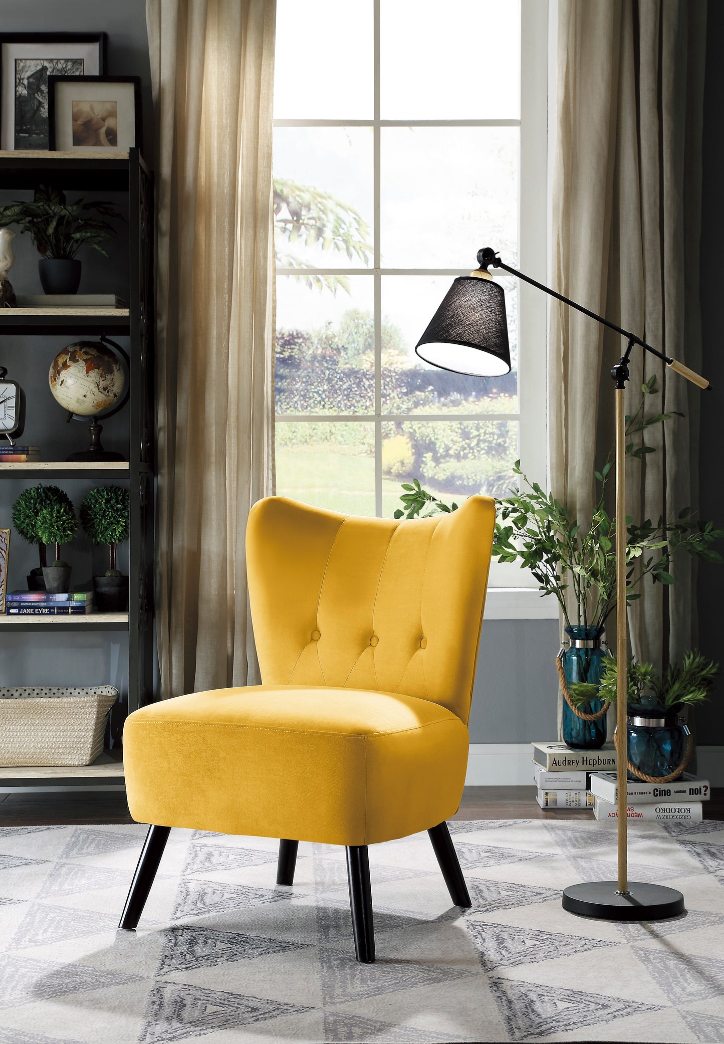 Homelegance Imani Accent Chair in Yellow Velvet with Button Tufted Back 1166YW-1