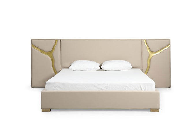Modrest Aspen Glam Beige Bonded Leather and Gold Bed