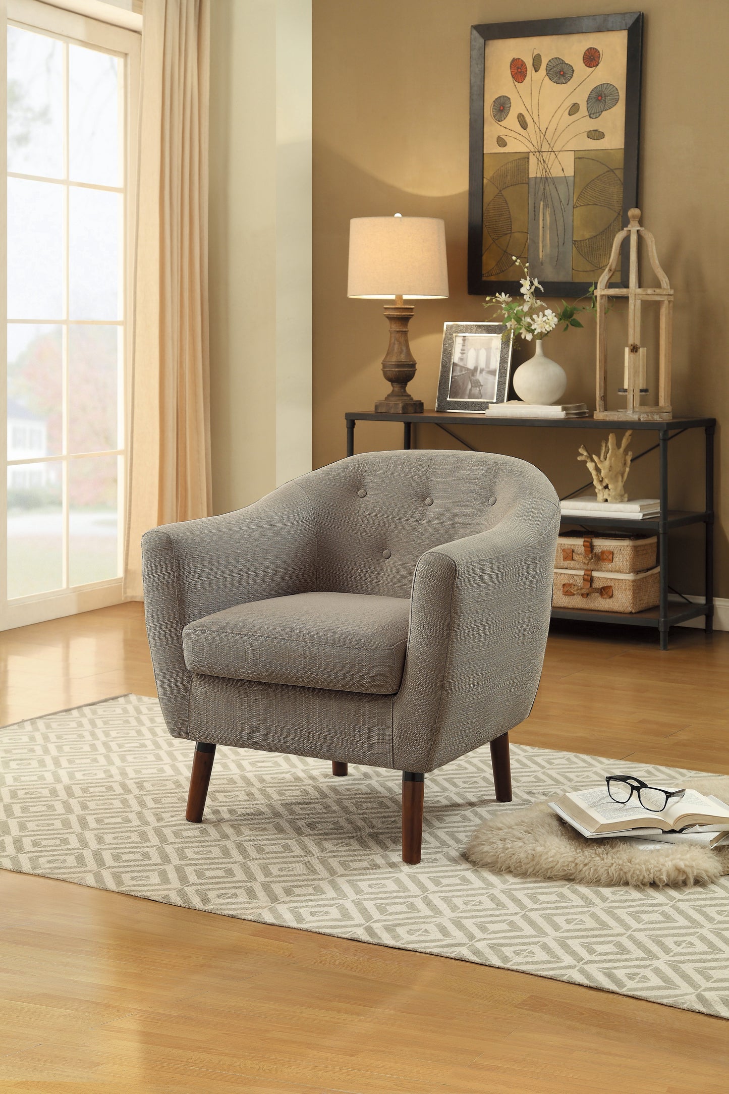 Homelegance Lucille Accent Chair in Textured Beige with Button Tufted Back 1192BE