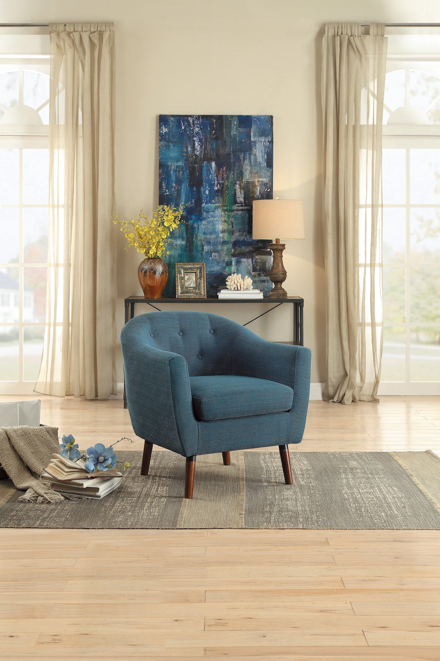 Homelegance Lucille Accent Chair in Textured Blue Fabric with Espresso Legs 1192BL