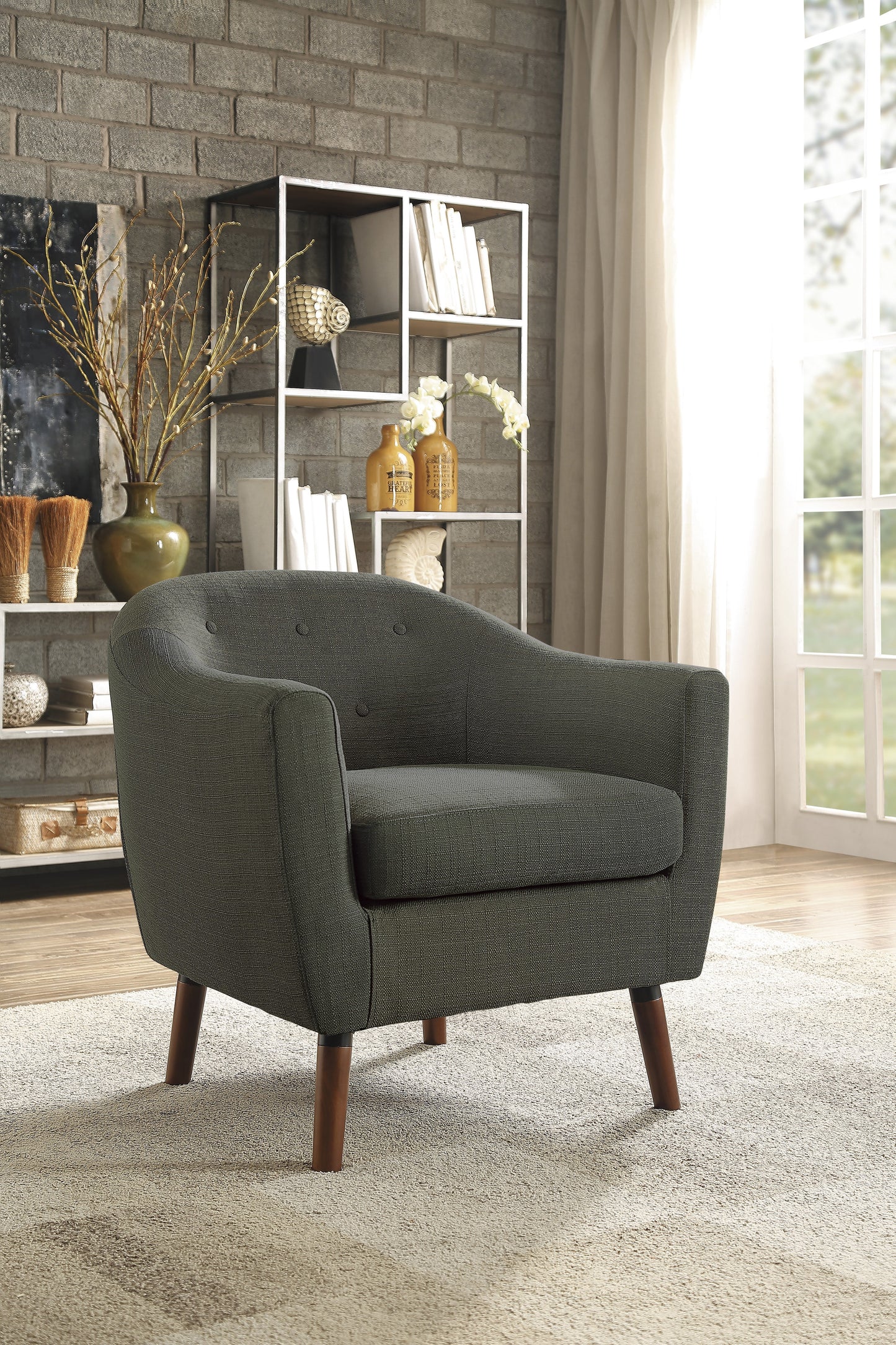 Homelegance Lucille Accent Chair in Textured Gray with Button Tufted Back 1192GY