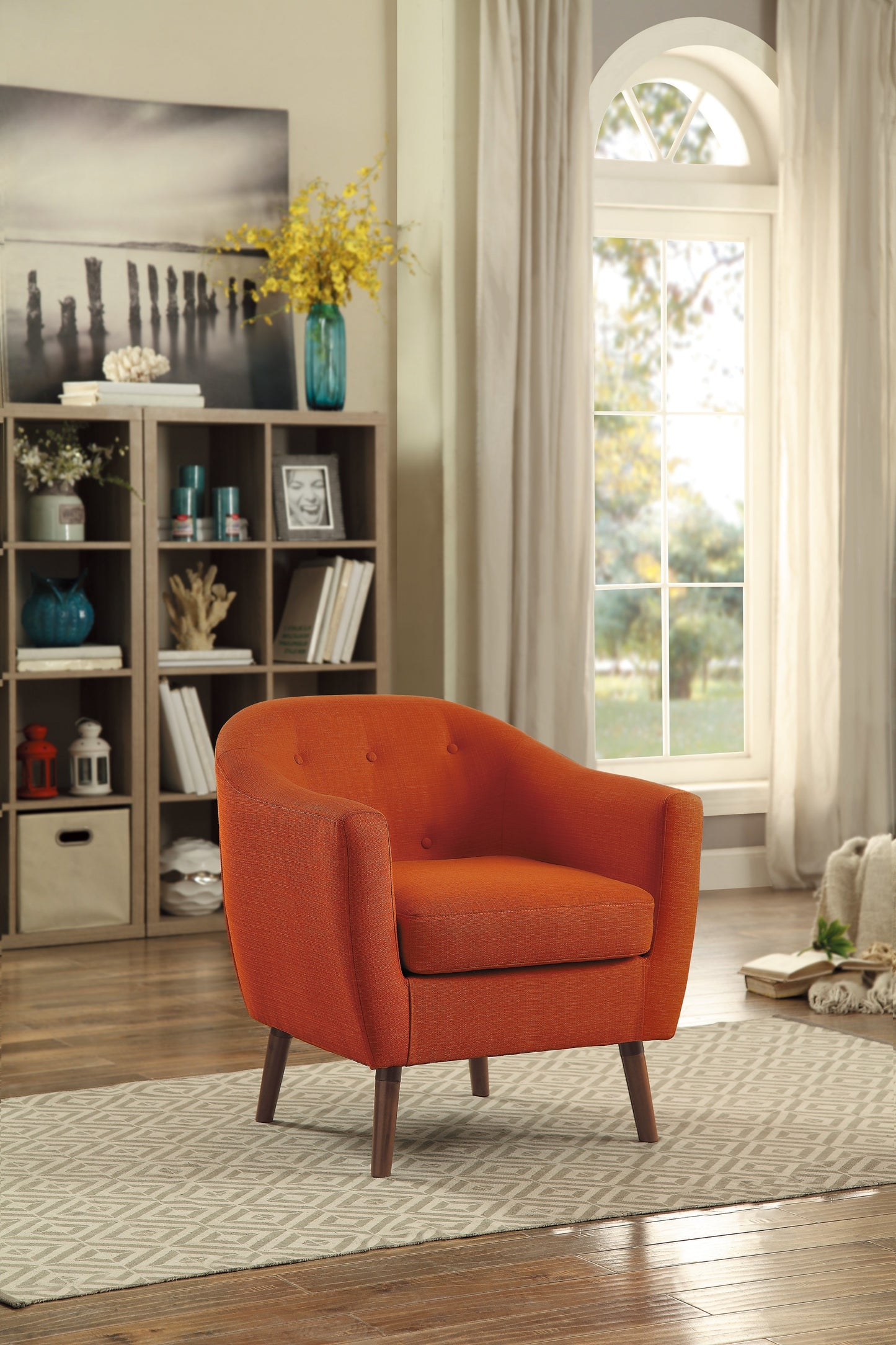 Homelegance Lucille Accent Chair in Textured Orange Fabric with Espresso Legs 1192RN