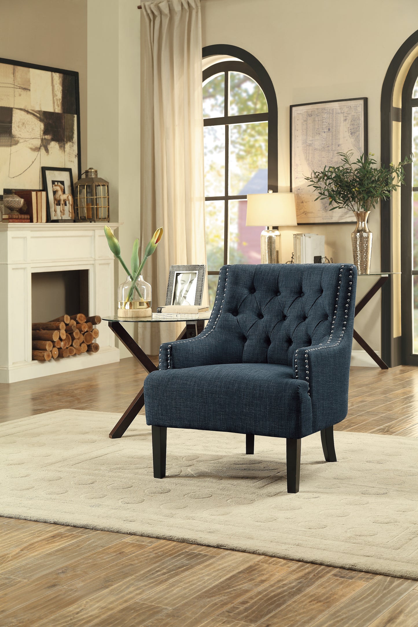 Homelegance Charisma Accent Chair in Textured Indigo with Button Tufting 1194IN