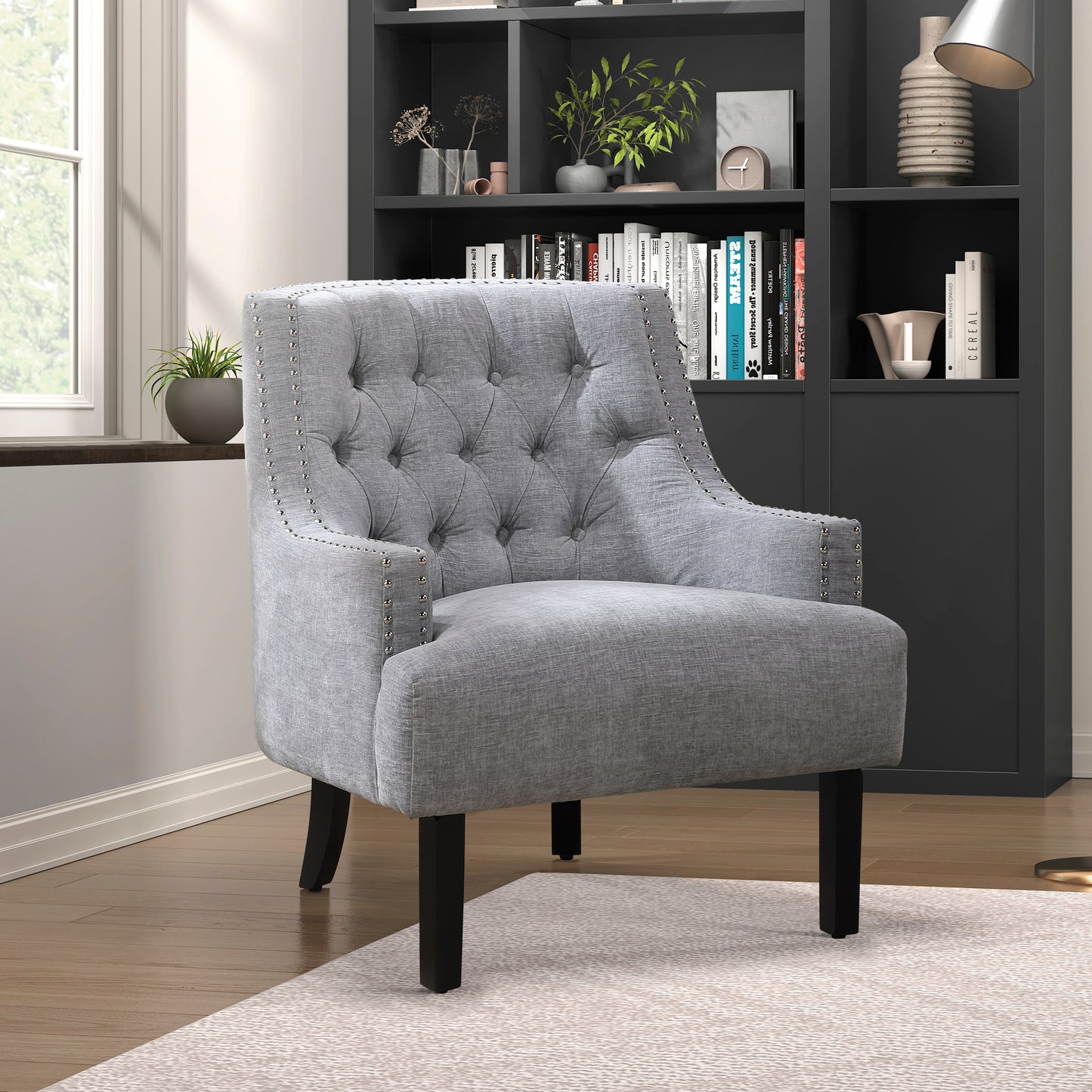 Homelegance Charisma Accent Chair in Gray Chenille with Button Tufting 1194NGY-1