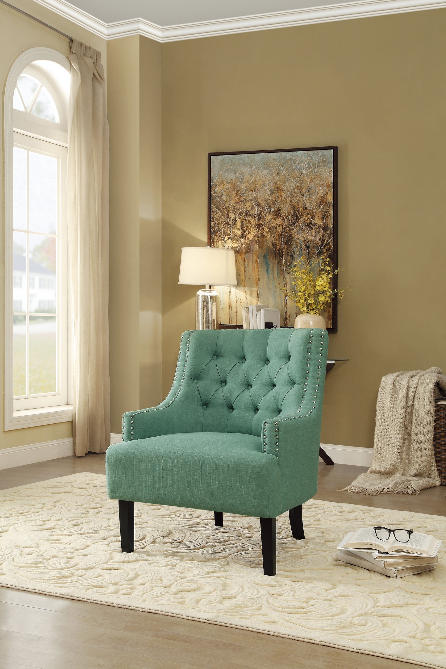 Homelegance Charisma Accent Chair in Teal with Button Tufting and Nailhead Trim 1194TL