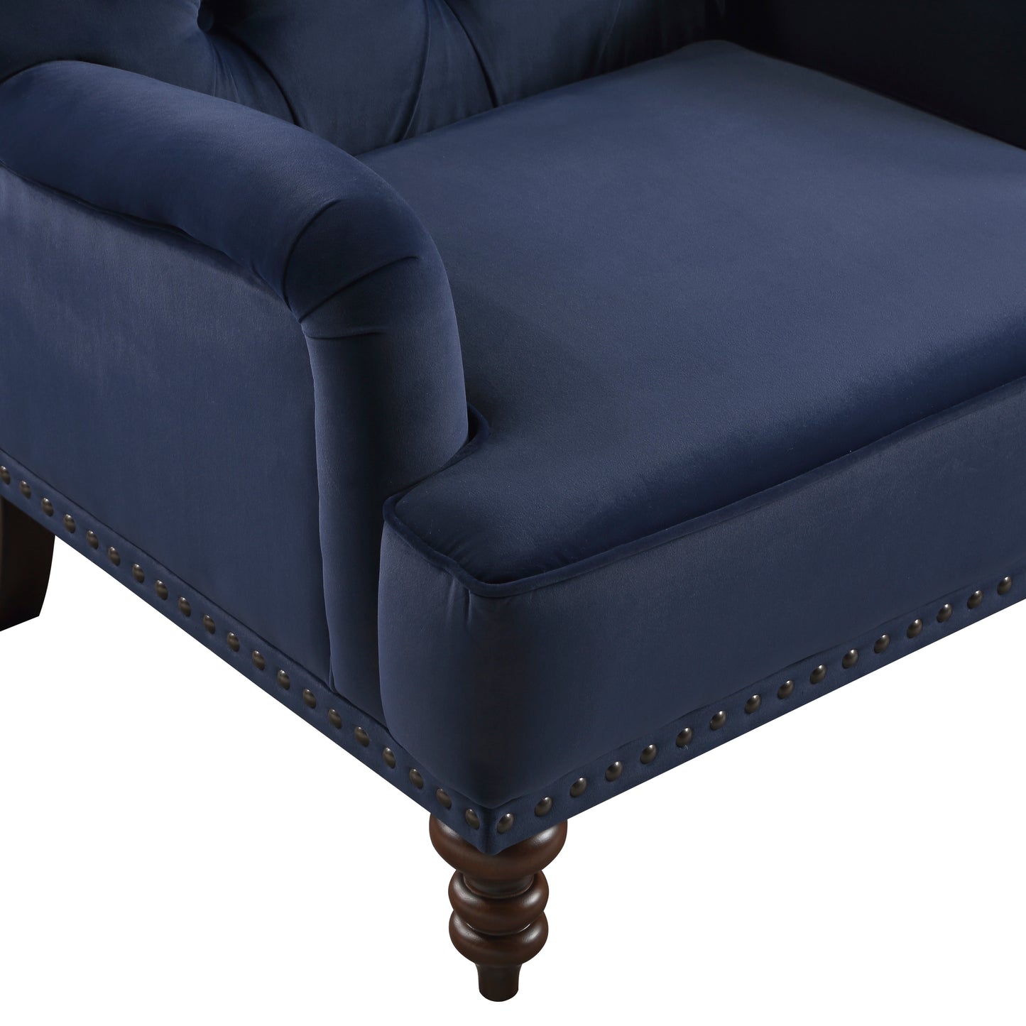 Homelegance Holland Park Accent Chair in Dark Blue Velvet with Nailhead Trim 1201F3S
