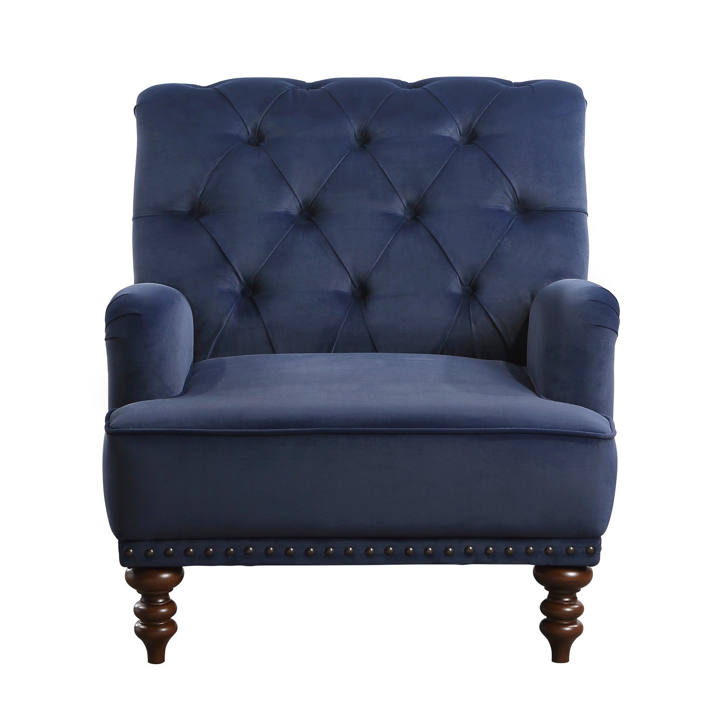 Homelegance Holland Park Accent Chair in Dark Blue Velvet with Nailhead Trim 1201F3S