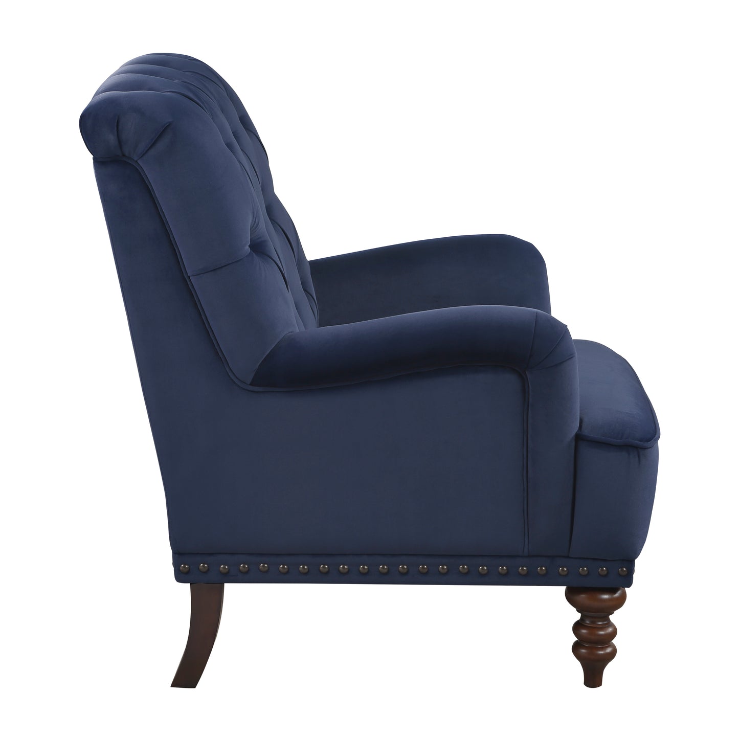 Homelegance Holland Park Accent Chair in Dark Blue Velvet with Nailhead Trim 1201F3S