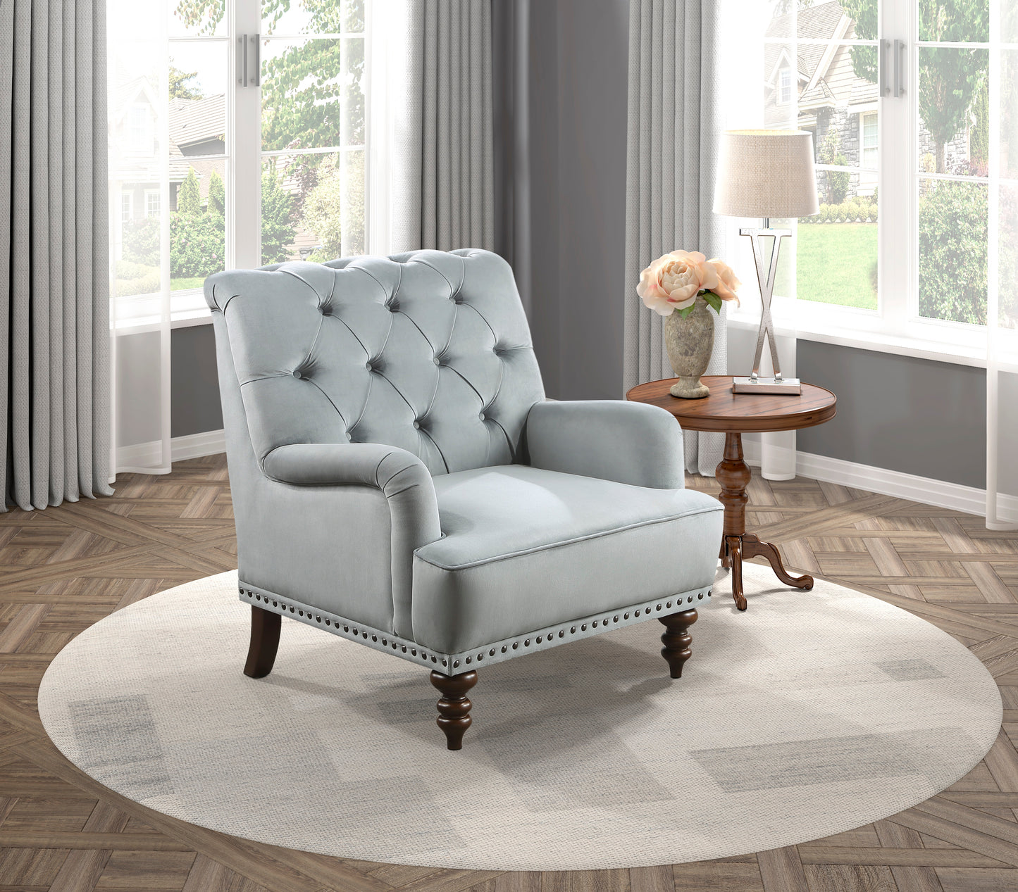 Homelegance Holland Park Accent Chair in Gray Velvet with Button Tufting 1201F4S