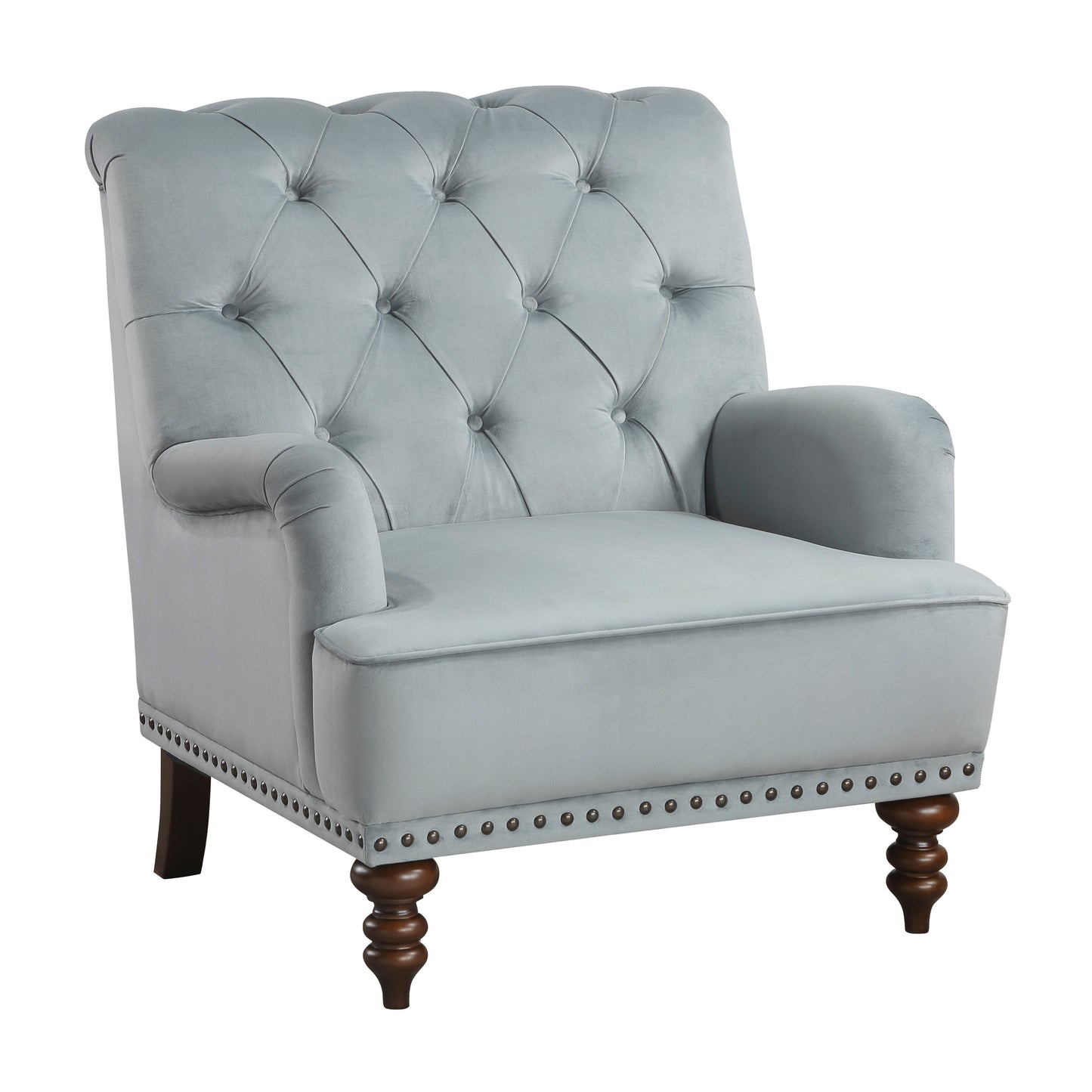 Homelegance Holland Park Accent Chair in Gray Velvet with Button Tufting 1201F4S