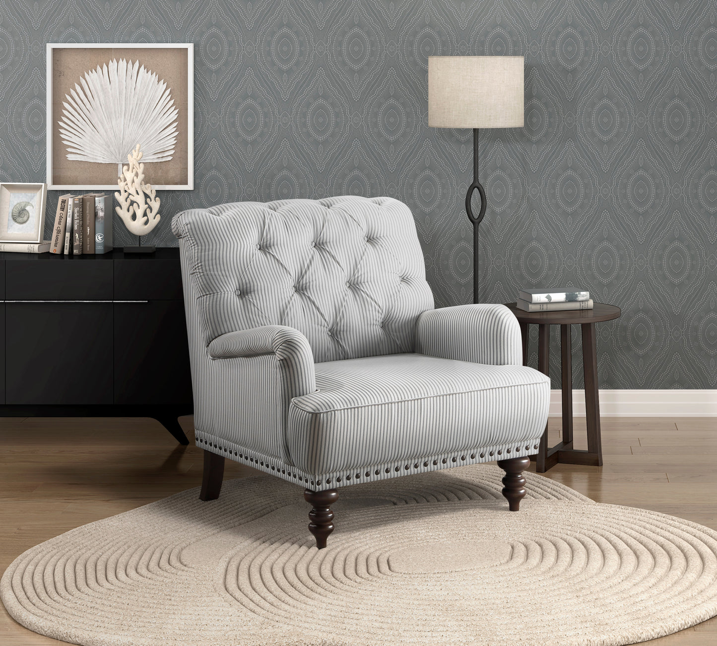 Homelegance Holland Park Accent Chair in Gray and White Textured Fabric 1201F5S