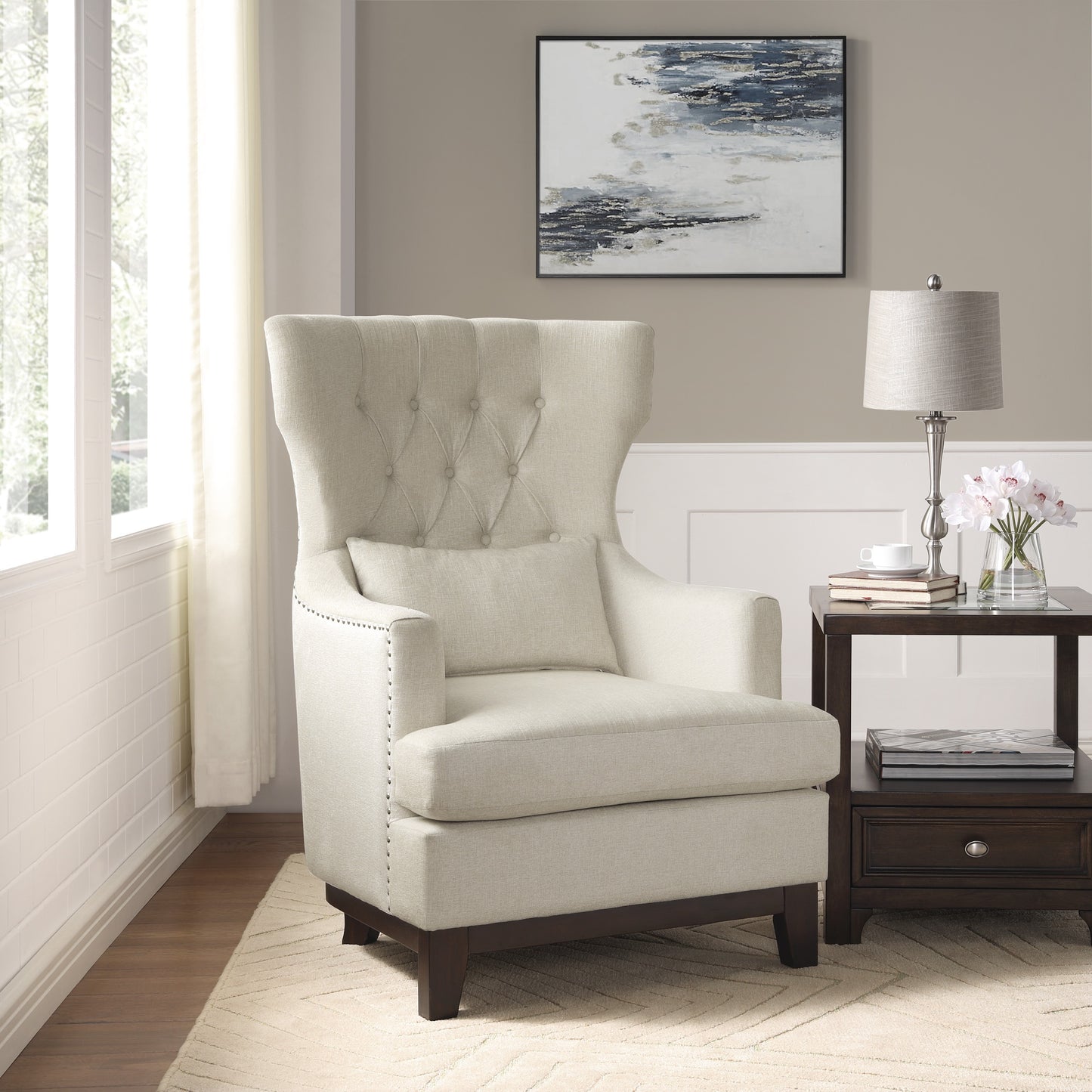 Homelegance Adriano Accent Chair in Textured Beige with Nailhead Trim 1217F4S