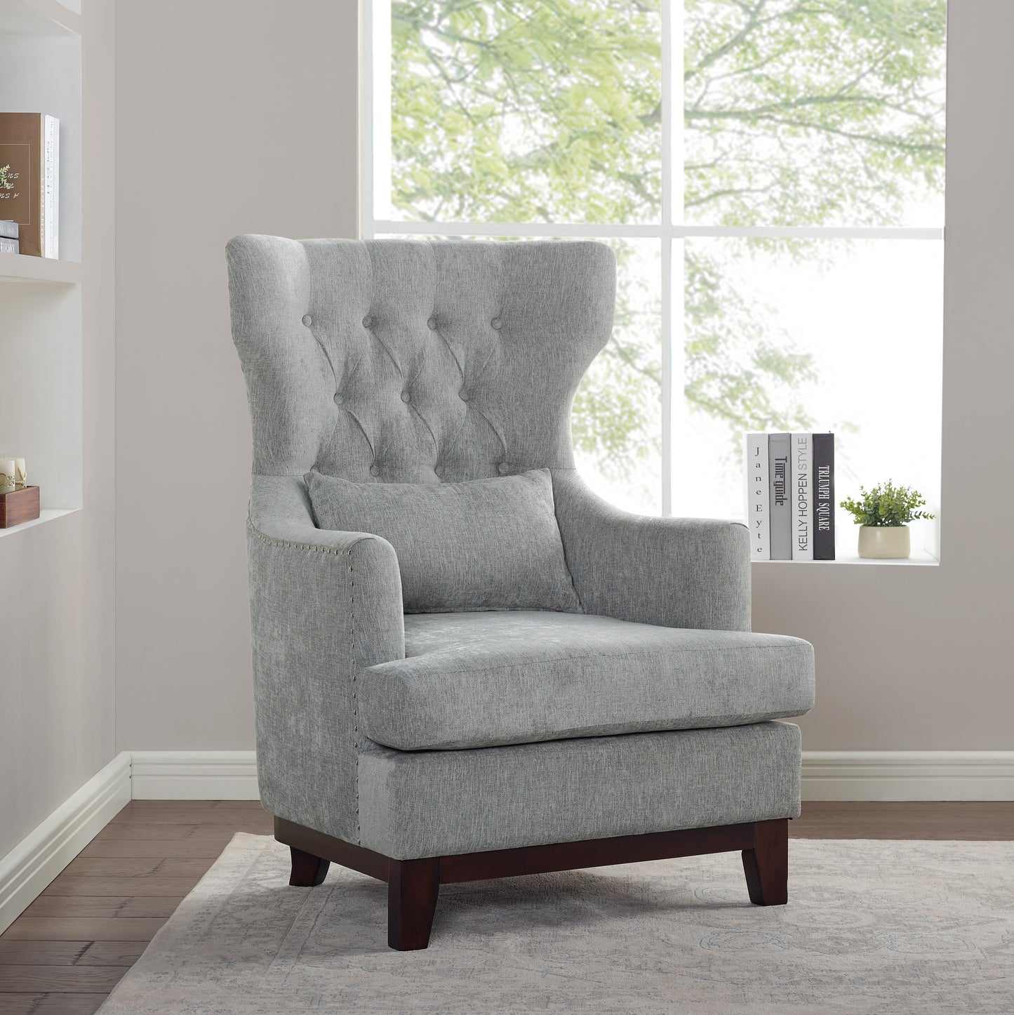Homelegance Adriano Accent Chair Light Gray Textured Fabric with Nailhead Trim 1217F5S