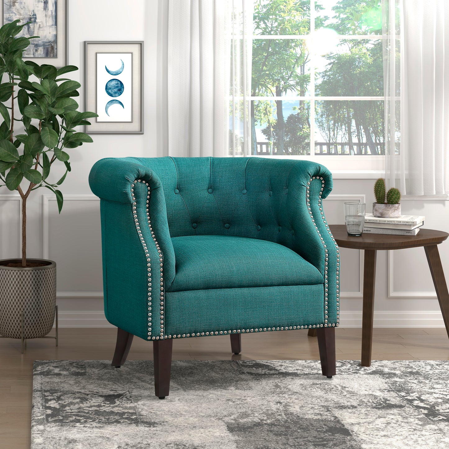 Homelegance Karlock Accent Chair in Teal with Button-Tufted Barrel Back 1220F3S