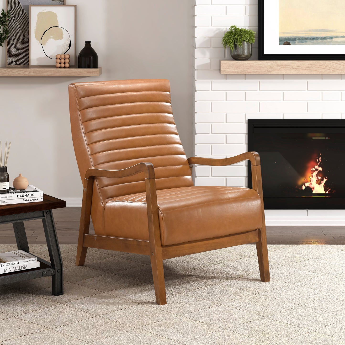 Homelegance Rupert Accent Chair in Matt Brown Faux Leather with Walnut Finish 1226BRW-1
