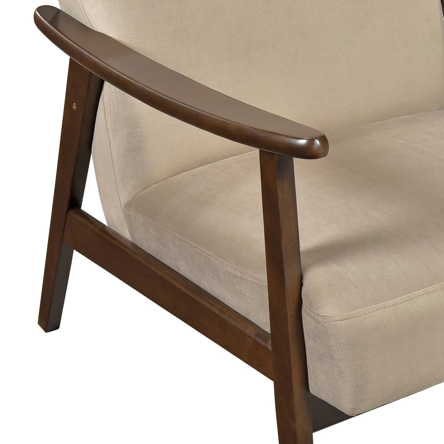 Homelegance Landers Accent Chair in Light Brown Velvet with Dark Walnut Finish 1230BR-1