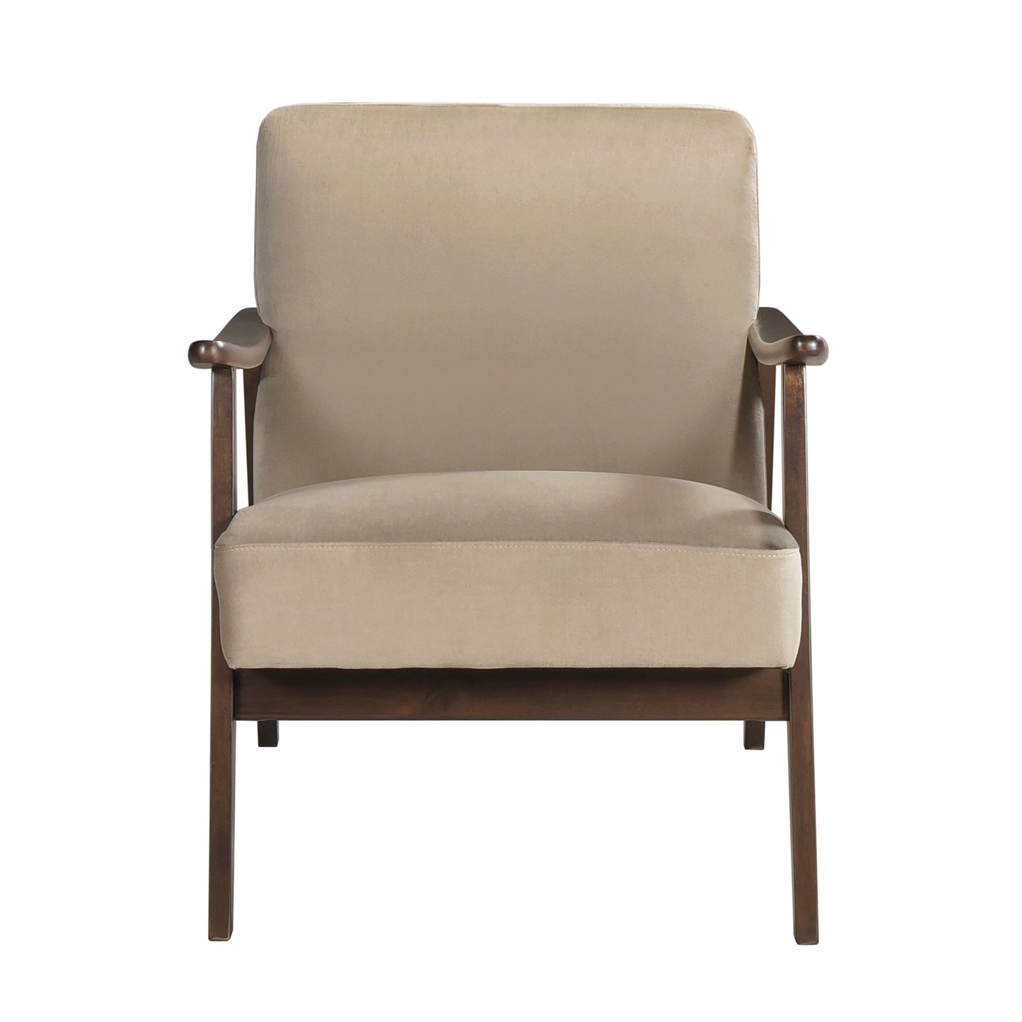 Homelegance Landers Accent Chair in Light Brown Velvet with Dark Walnut Finish 1230BR-1