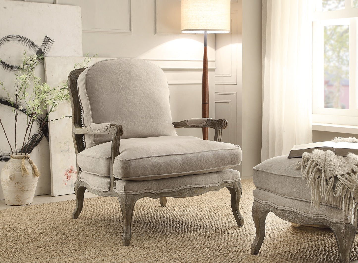 Homelegance Parlier Accent Chair in Natural Textured Fabric with Weathered Gray Finish 1234-1