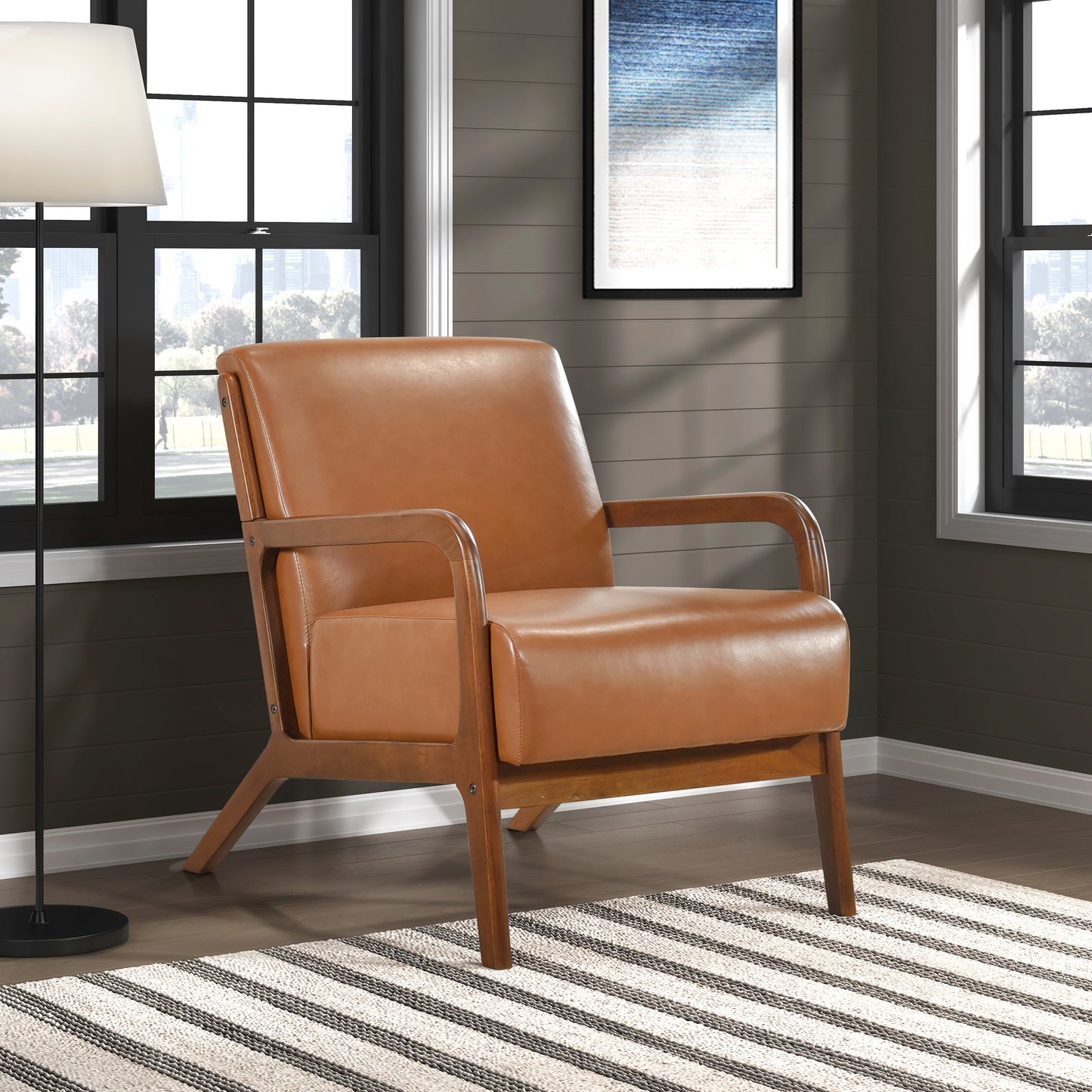 Homelegance Gabe Accent Chair in Matt Brown Faux Leather with Walnut Finish 1247BRW-1