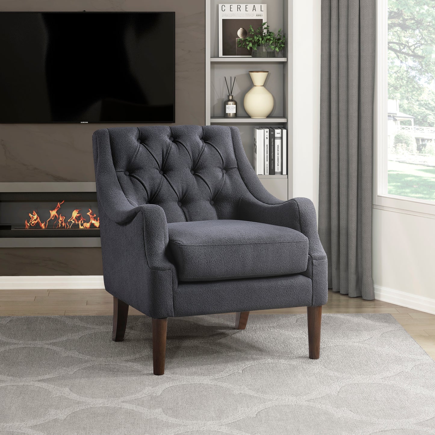 Homelegance Stella Accent Chair in Dark Gray Boucle Fabric 1248DG-1