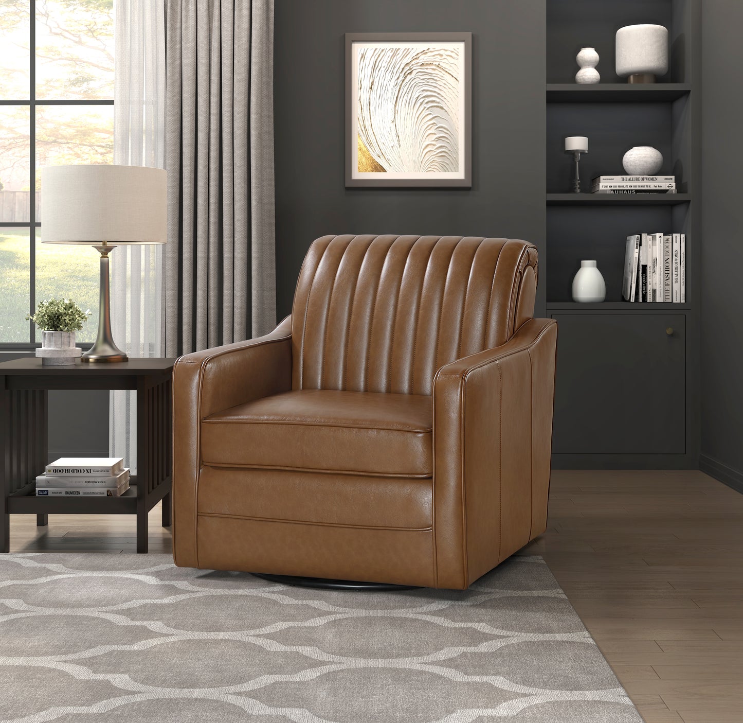 Homelegance November Swivel Accent Chair in Brown Faux Leather 1257BR-1